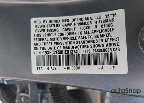 2017 Honda Civic Lx from USA, damaged, VIN 19XFC2F50HE013740